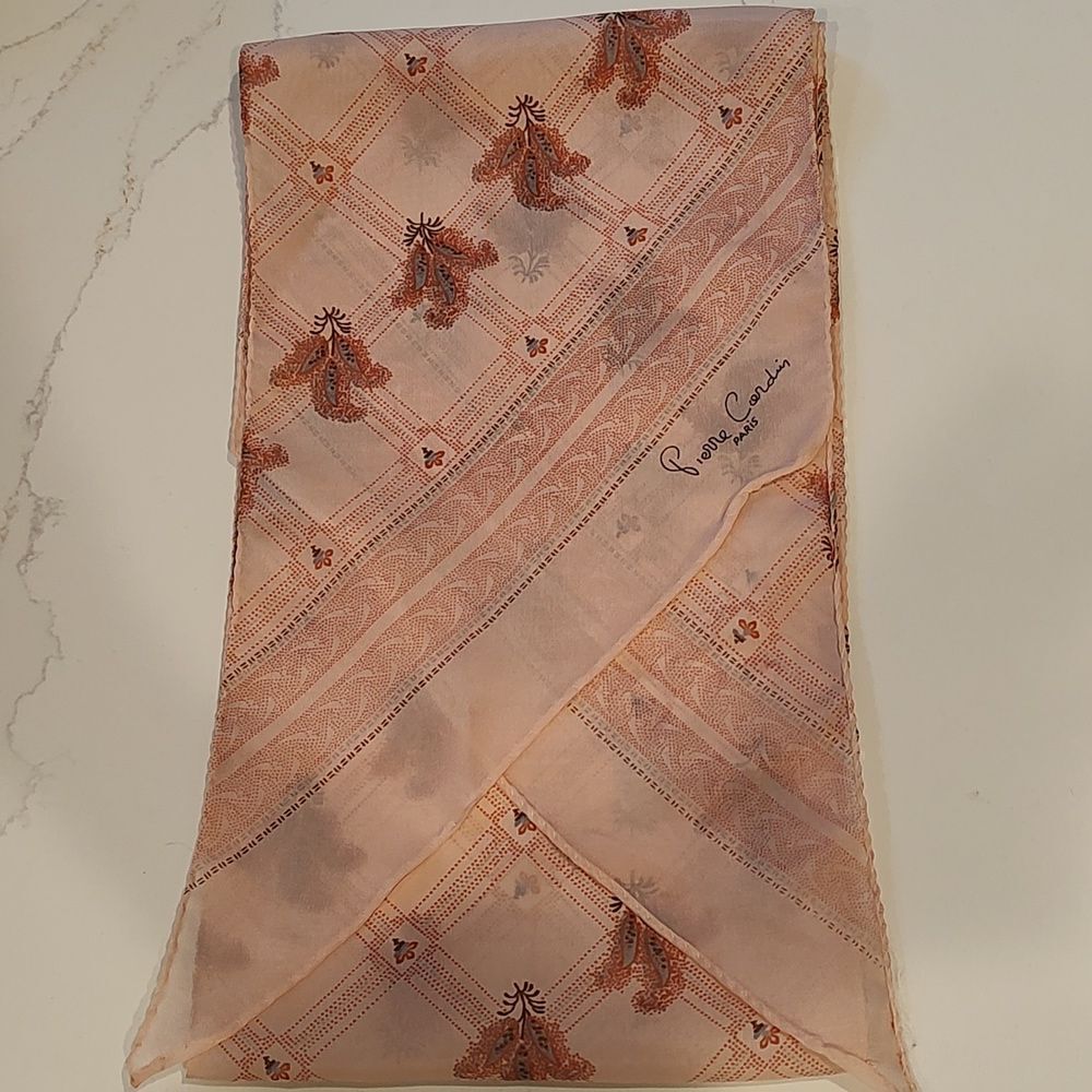 Pierre Cardin Floral Windowpane Check Oblong Scarf Vintage